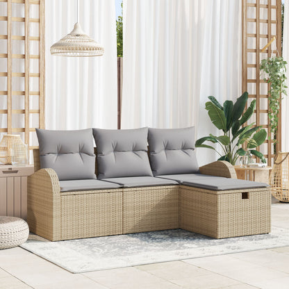 4-Delige Tuin Sofa Set Met Kussens Beige Poly Rattan, 2-Zits Tuin Sofa Met Opbergruimte & Kussens Beige Poly Rattan Wit