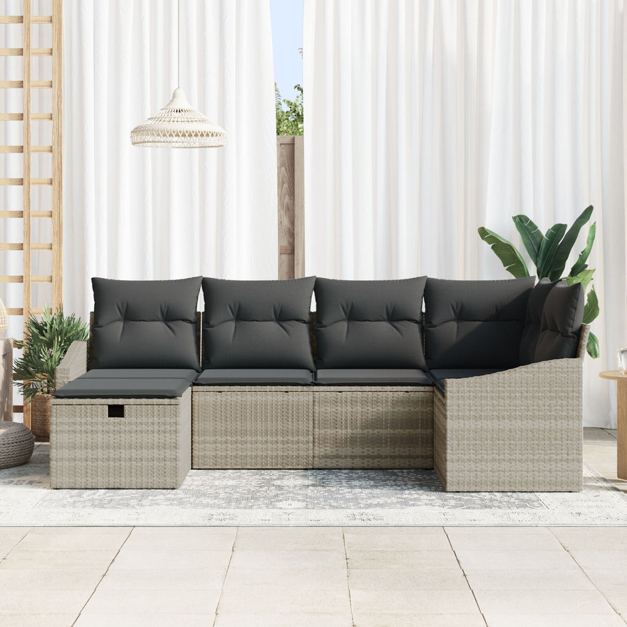6-Delige Tuin Sofa Set Met Kussens Licht Grijs Poly Rattan