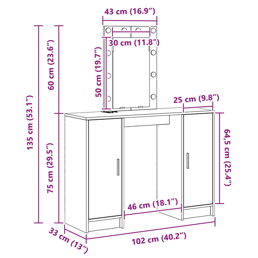Kaptafel Met Led-Lampen 102X33X135 Cm Wit