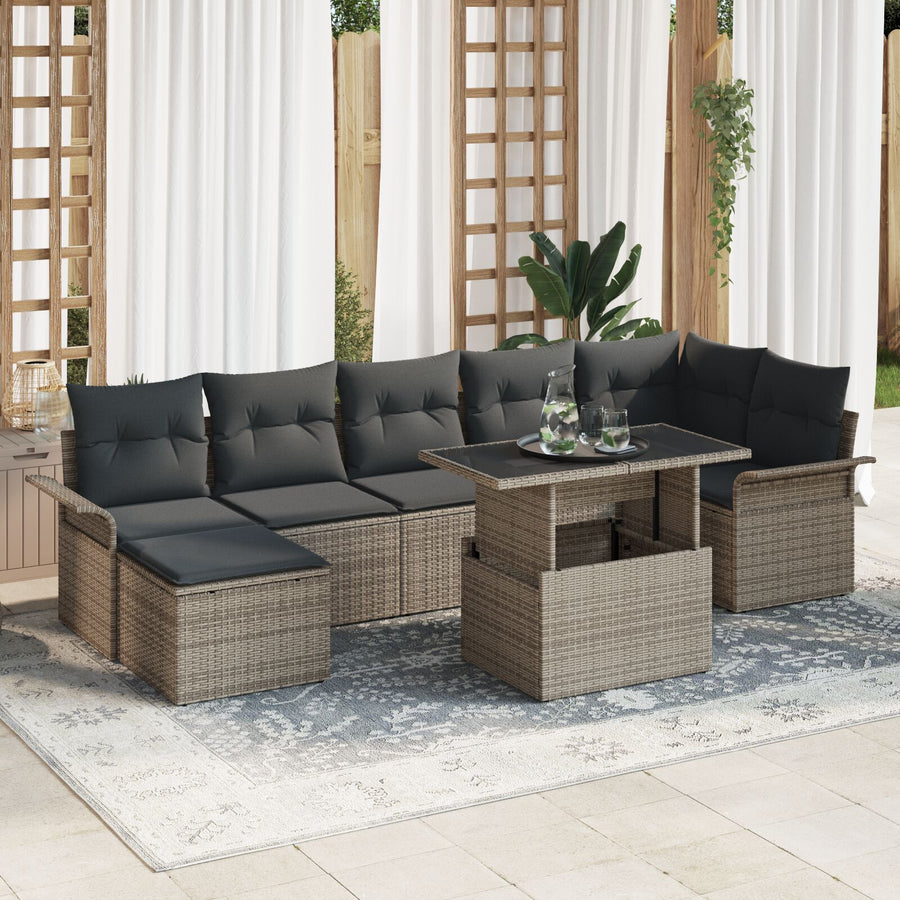 8-Delige Tuin Sofa Set Met Kussens Grijze Poly Rattan