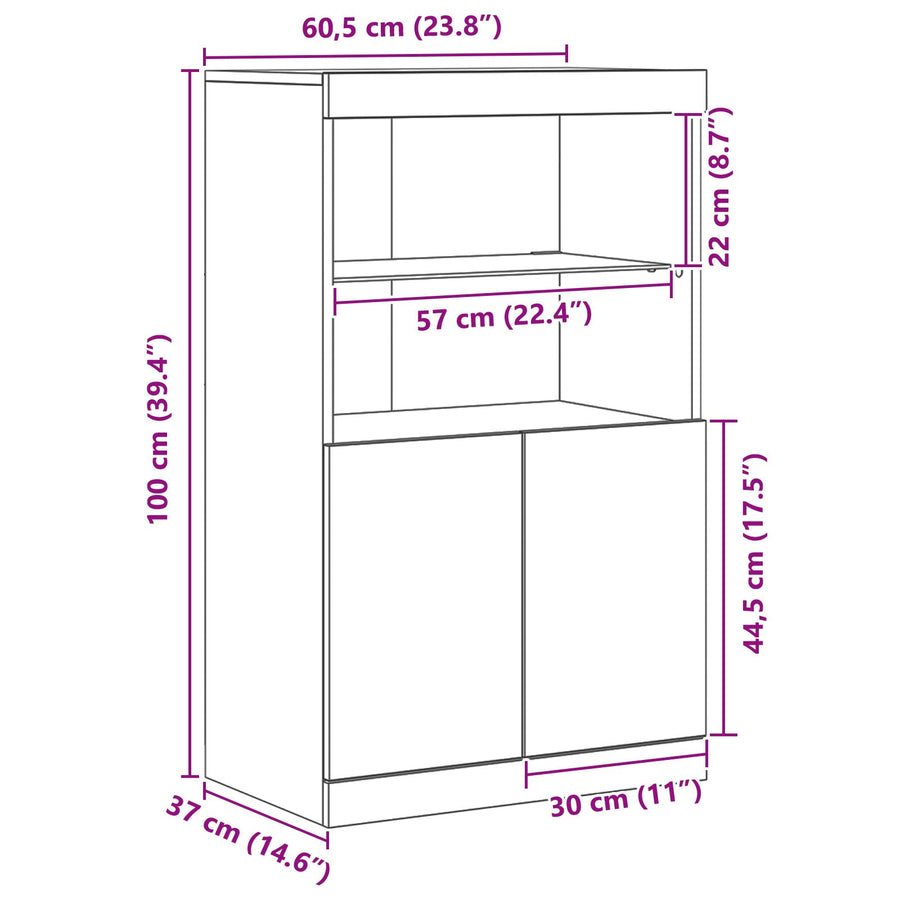Dressoir Met Led-Verlichting Oud Hout 60X37X100 Cm Oude hout