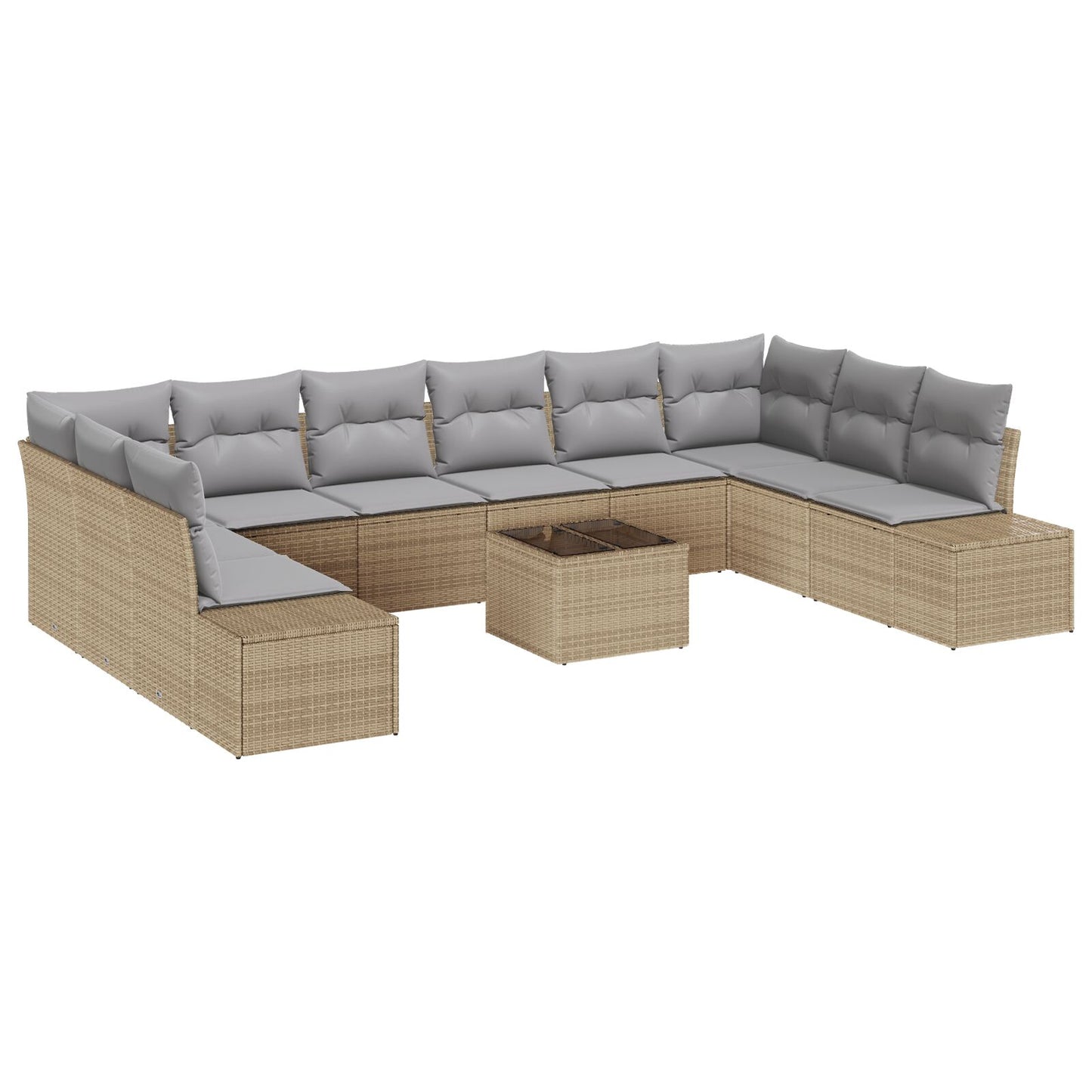 11-Delige Tuinbankset Met Kussens Zwart Poly Rattan Beige en grijs met tafel