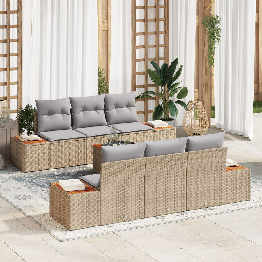 7-Delige Tuin Sofa Set Met Kussens Beige Poly Rattan Acacia