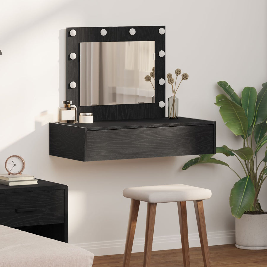 Wandmontage Kaptafel -Verlichting In 83 x 40 x 70 cm Zwart eiken met LED