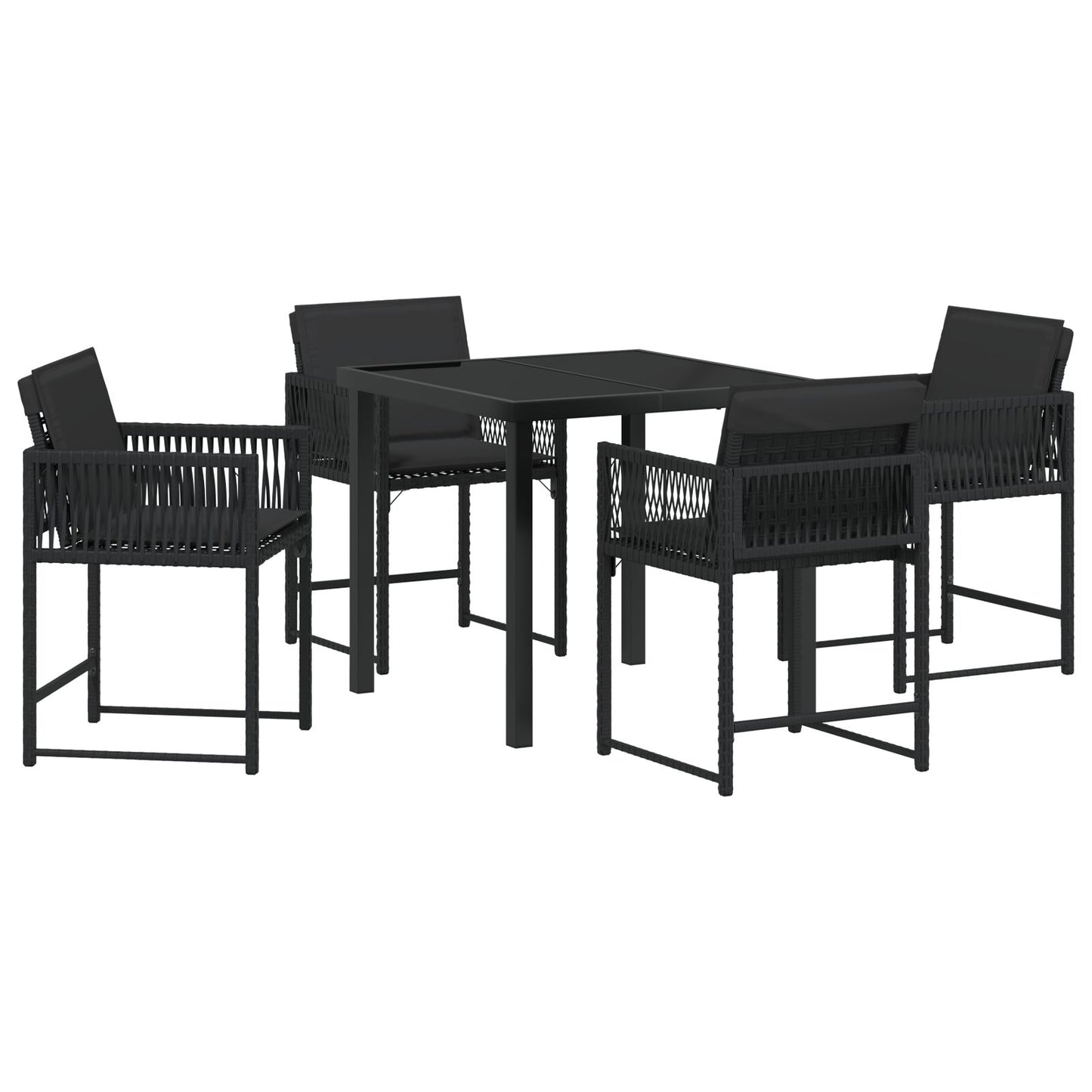 5-Delige Tuin Dining Set Met Kussens Zwart Poly Rattan