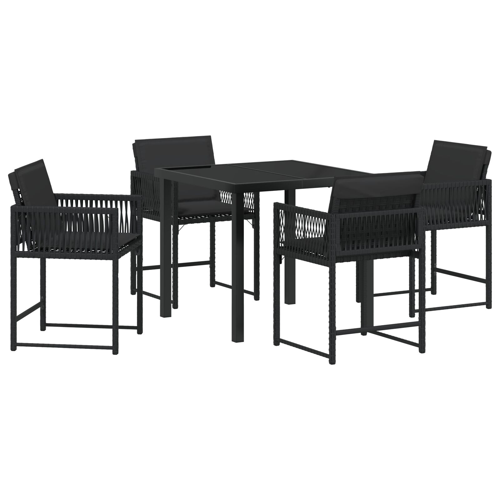 5-Delige Tuin Dining Set Met Kussens Zwart Poly Rattan