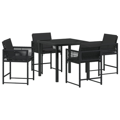 5-Delige Tuin Dining Set Met Kussens Zwart Poly Rattan