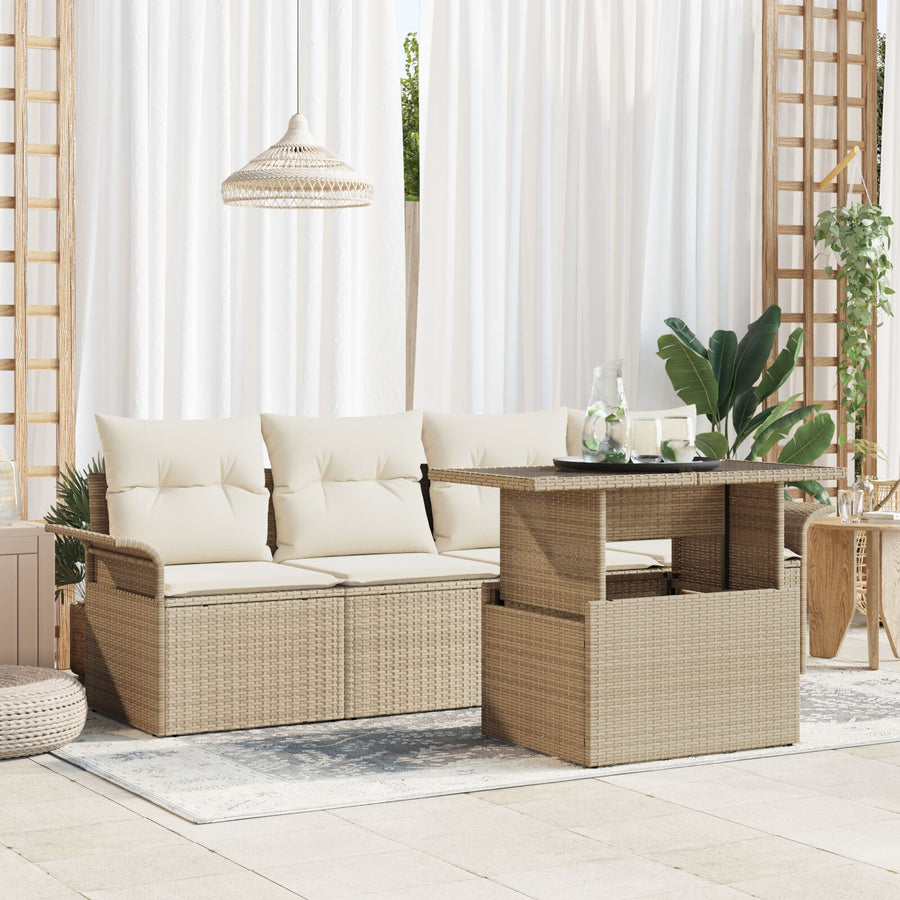 5-Delige Tuin Sofa Set Met Kussens Beige Poly Rattan
