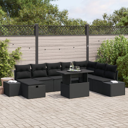 9-Delige Tuinsalon Set Met Kussens Zwart Poly Rattan Wit