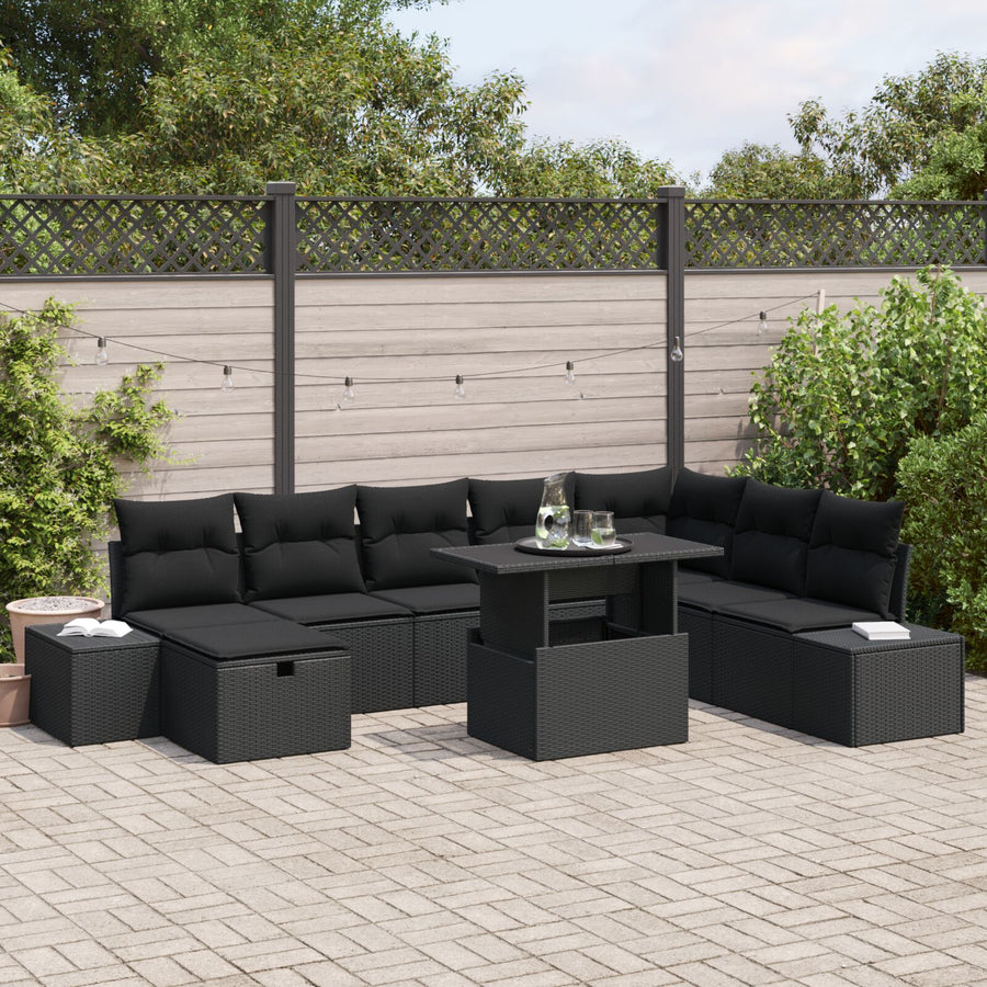 9-Delige Tuinsalon Set Met Kussens Zwart Poly Rattan Wit