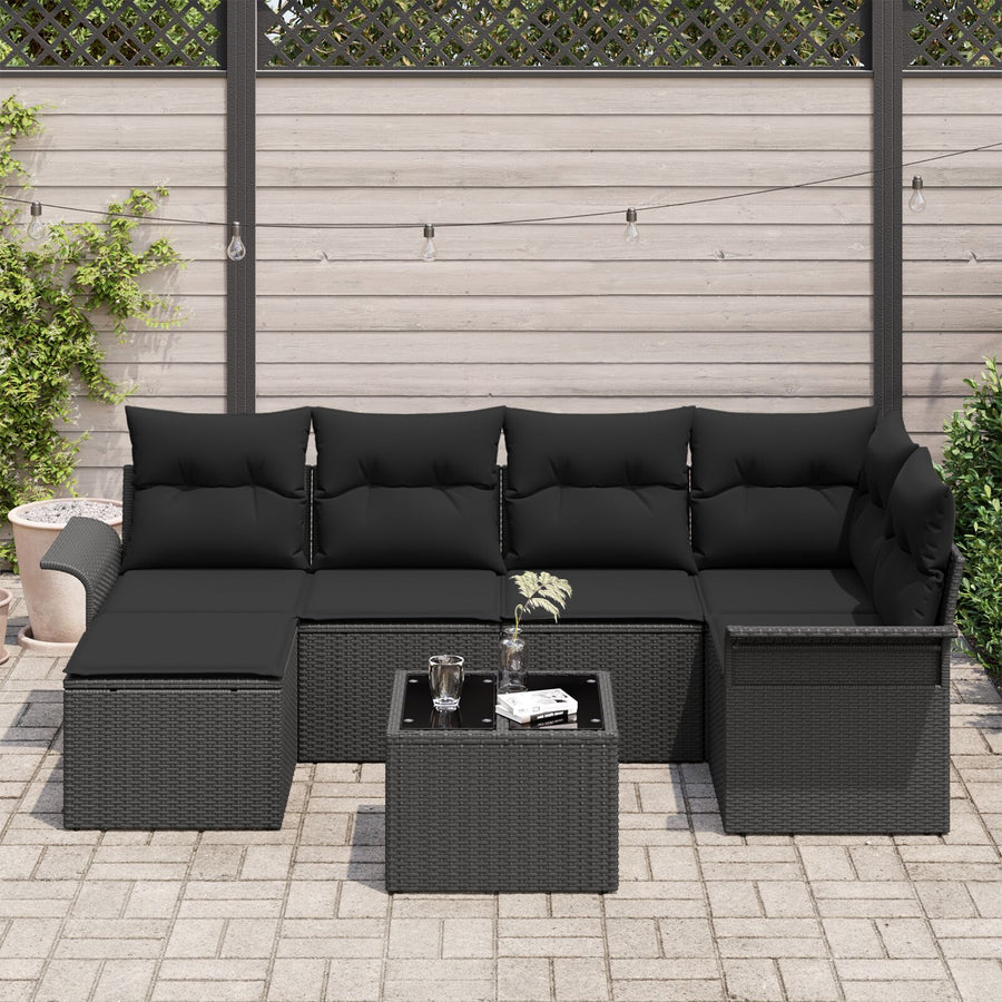 7-Delige Tuin Sofa Set Met Kussens Beige Poly Rattan