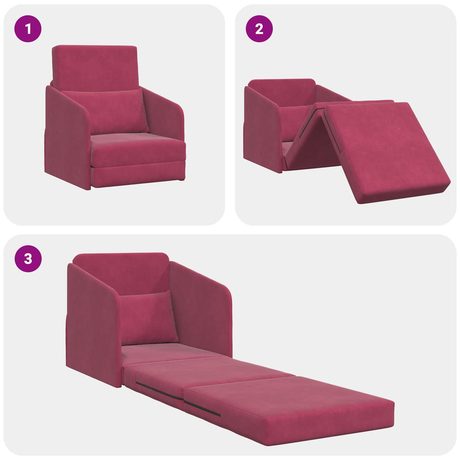Vloer Sofa Bed 2-In-1 65X80X83 Cm Velvet Bordeauxrood