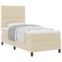 Boxspring Bed Met Matras Eenpersoons Stof Crème 90 x 190 cm Knopge tuft