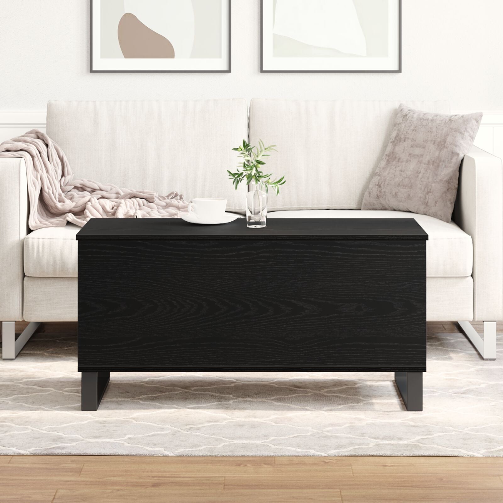 Salontafel 90X44,5X45 Cm Bewerkt Hout Zwart eiken
