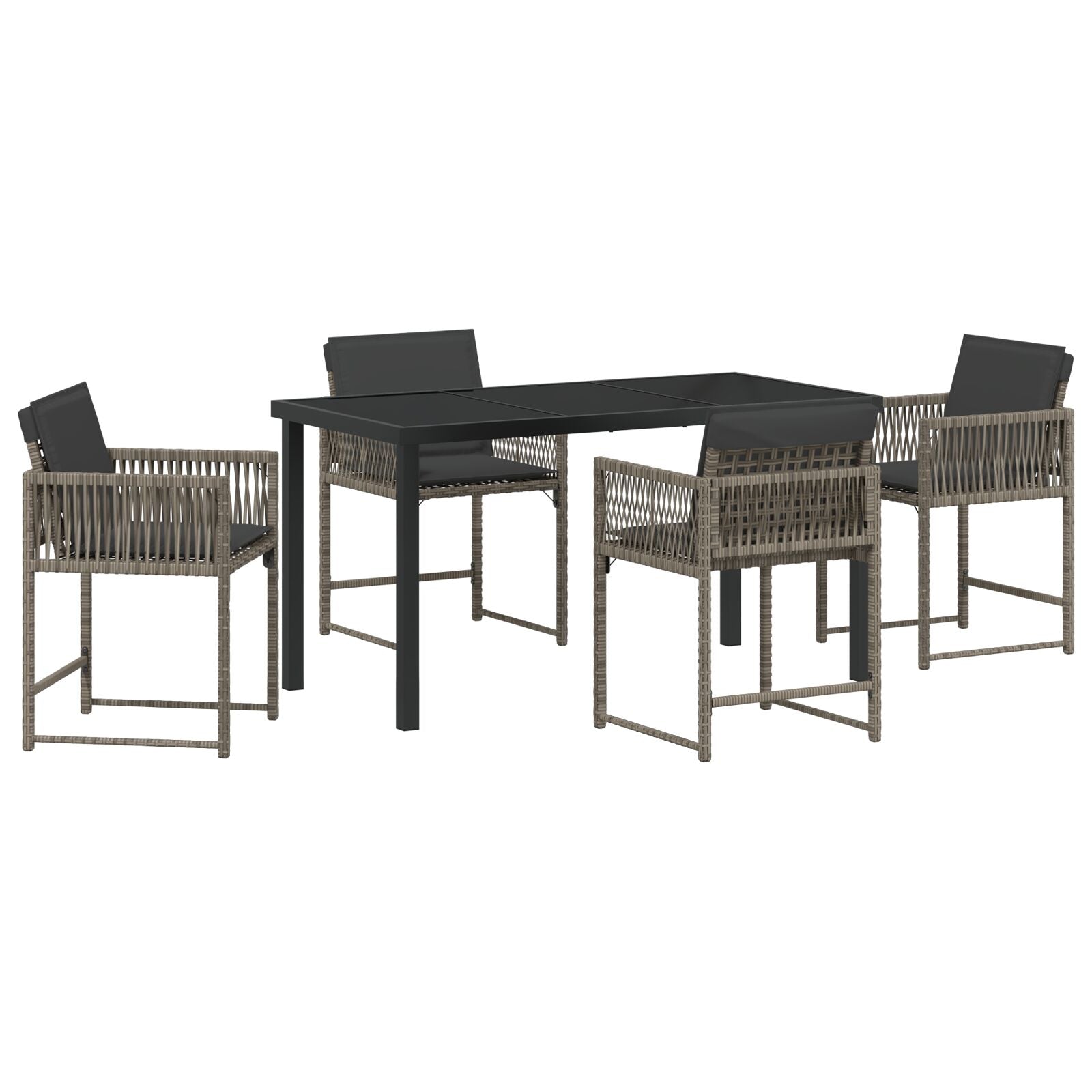 5-Delige Tuin Eettafelset Met Kussens Grijs Poly Rattan