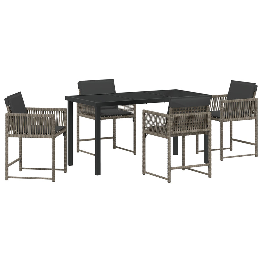 5-Delige Tuin Eettafelset Met Kussens Grijs Poly Rattan