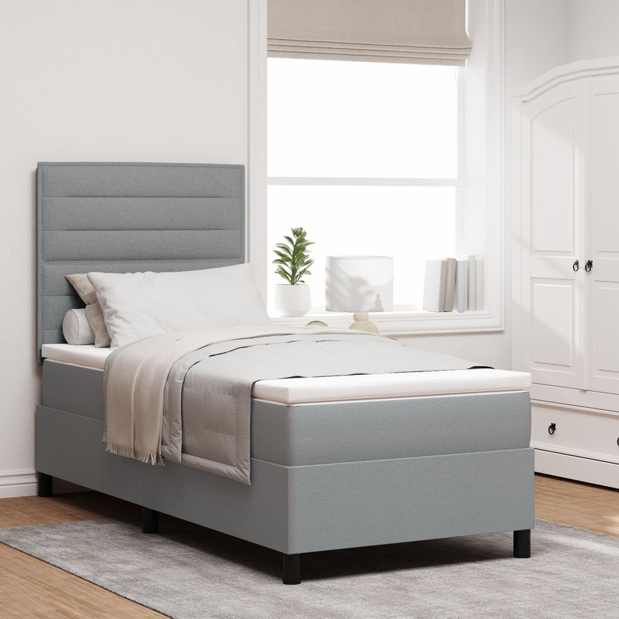 Boxspringbed Met Matras Stof Lichtgrijs 100 x 200 cm Lijnen ontwerp