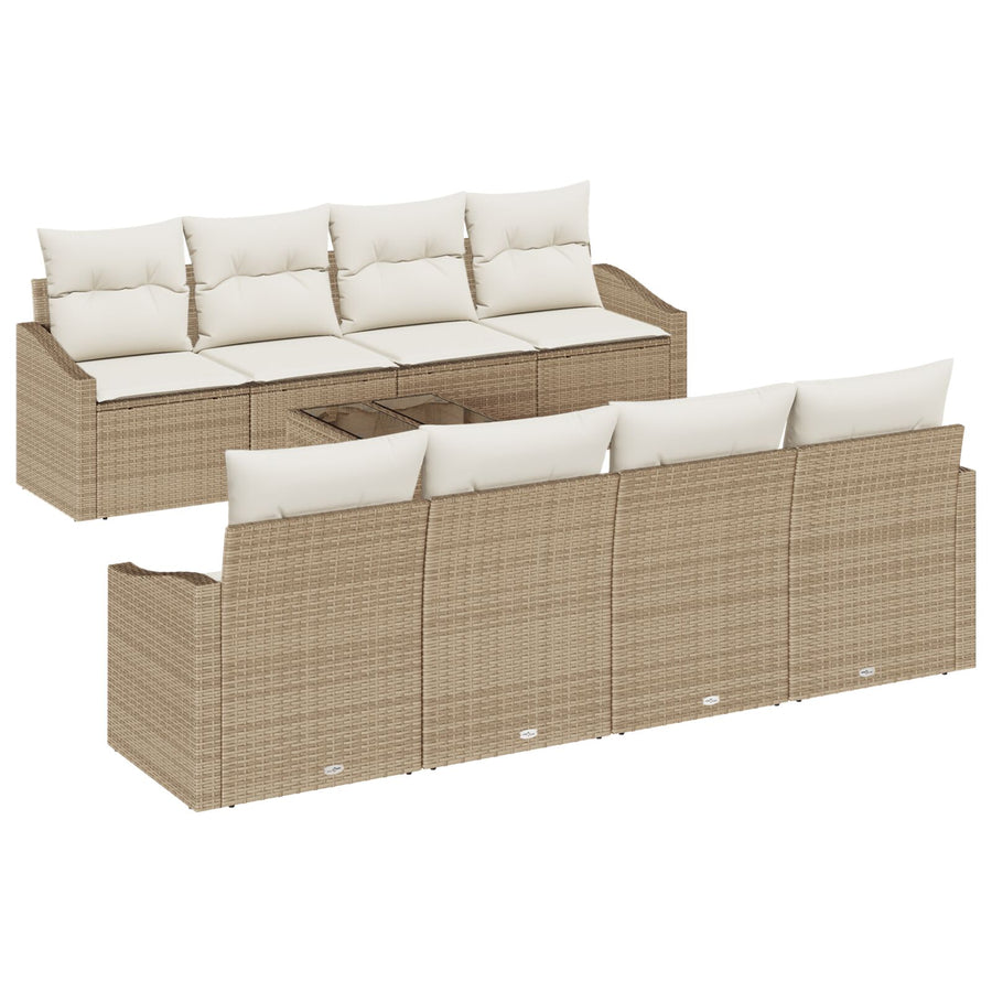 9-Delige Tuin Sofa Set Met Kussens Beige Poly Rattan