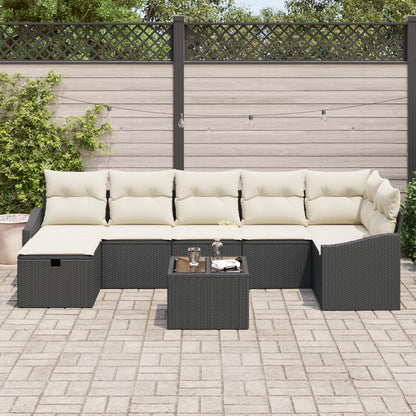 8-Delige Tuinsofa Set Met Kussens Zwarte Poly Rattan Wit