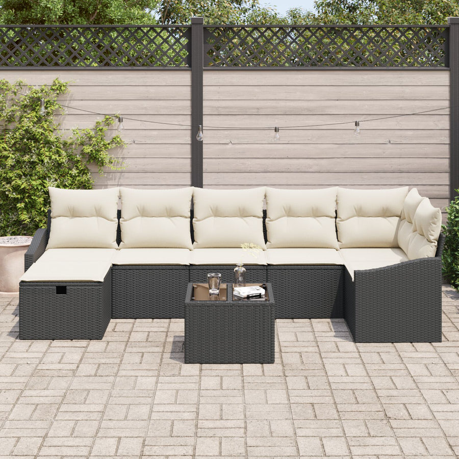 8-Delige Tuinsofa Set Met Kussens Zwarte Poly Rattan Wit
