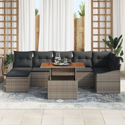 8-Delige Tuin Eetset Met Kussens Grijs Poly Rieten Acacia