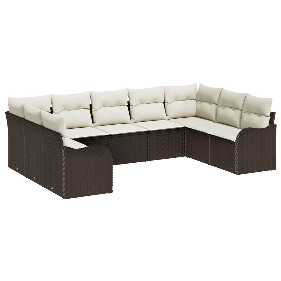 9-delige Tuin Sofa Set met Kussens Bruin Poly Riet, vidaXL 2-zits Tuin Sofa met Kussens Bruin Poly Riet