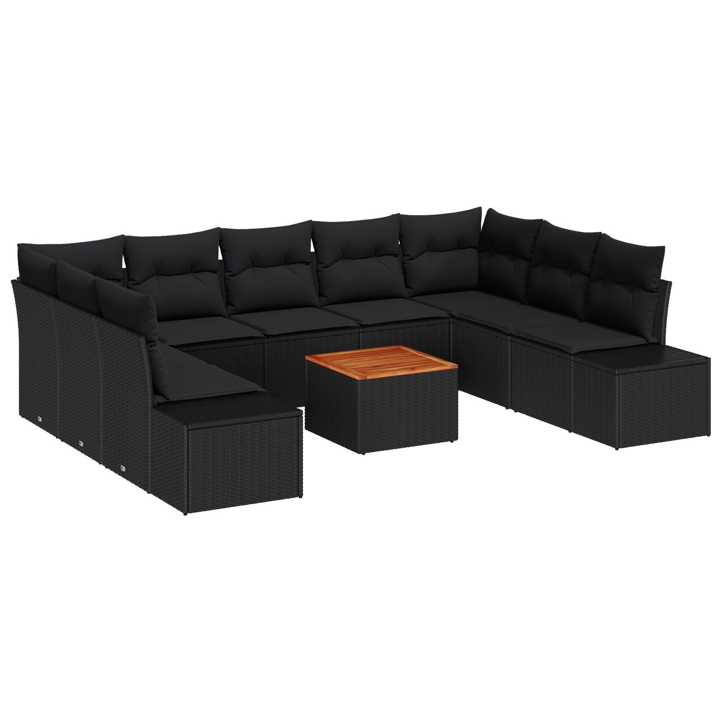 10-Delige Tuin Sofa Set Met Kussens Zwart Poly Rattan Acacia