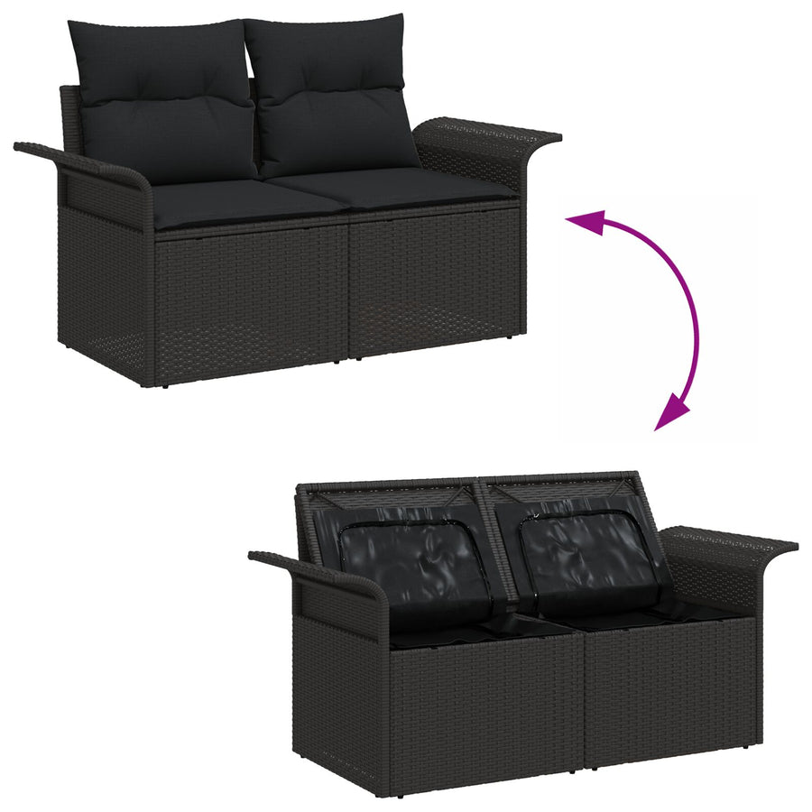 8-Delige Tuin Sofa Set Met Kussens Zwart Poly Rattan, 2-Zits Tuin Sofa Met Opslag & Kussens Zwart Poly Rattan Wit