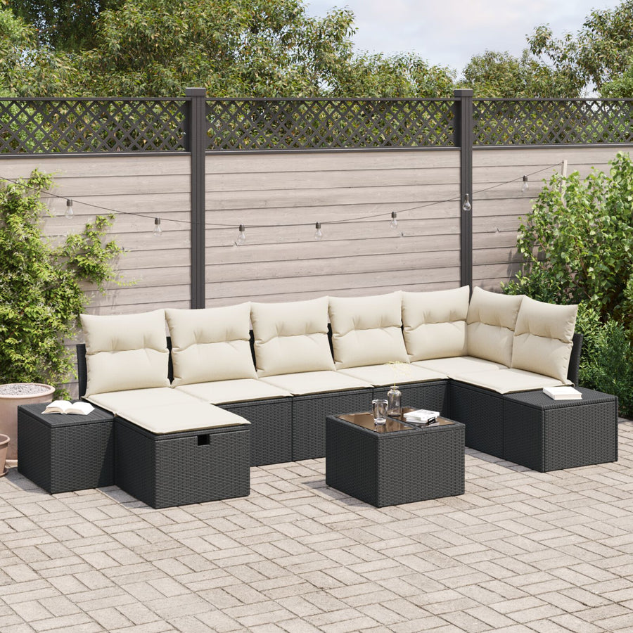 8-Delige Tuinbankset Met Kussens Zwart Poly Rattan Wit