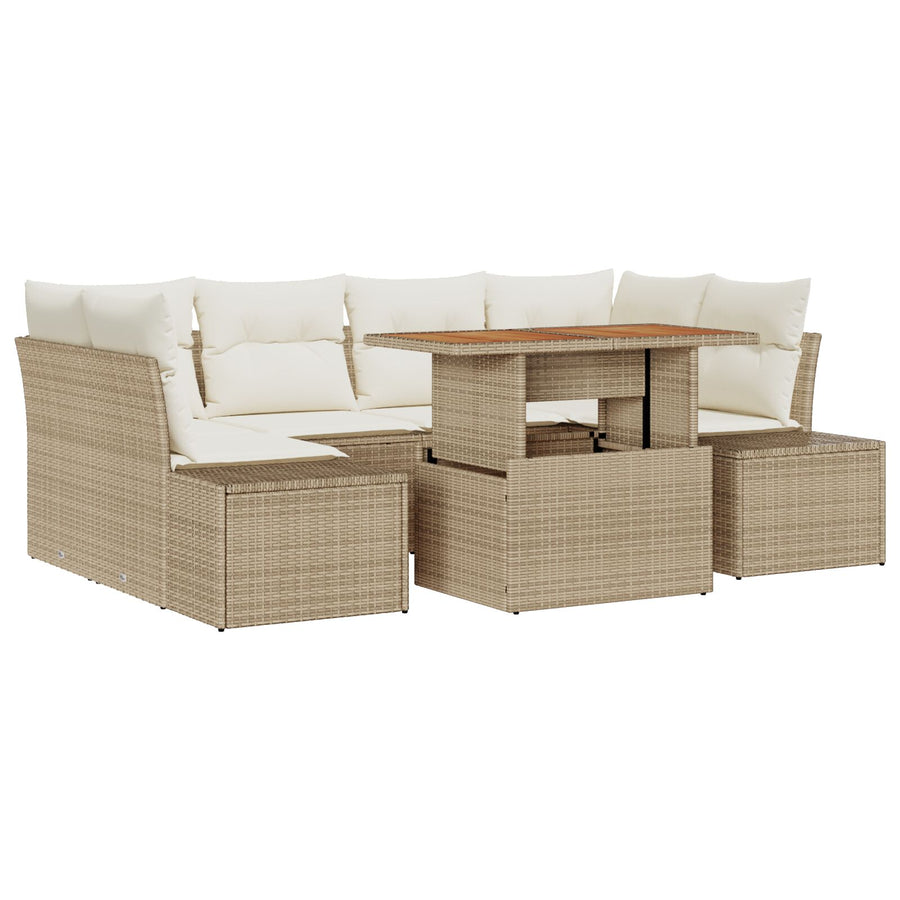 Tuinbank Set Set Van 7 Beige Rattan 7-Delige Tuin Eetset