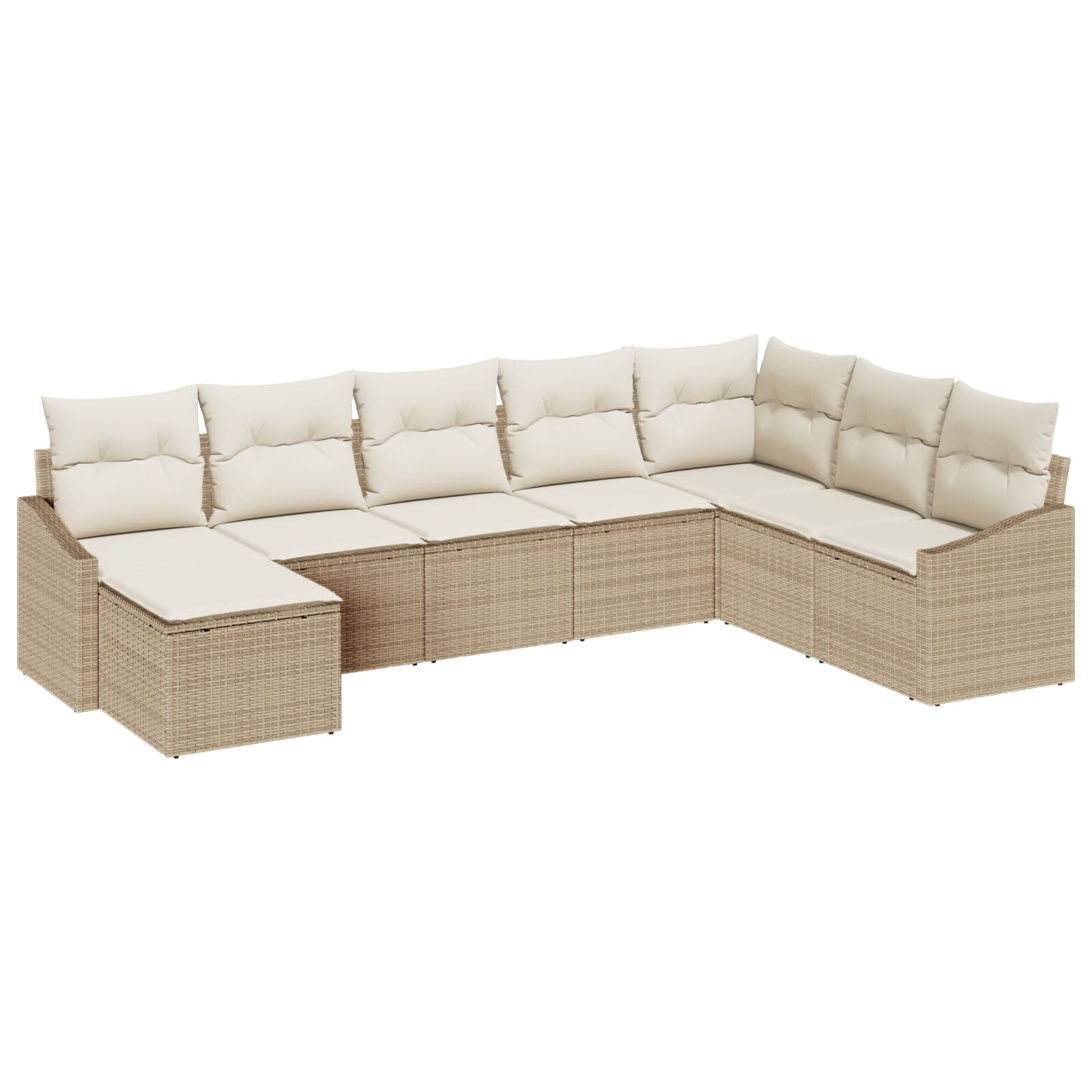 8-Delige Tuindiningset Met Kussens Beige Poly Rattan