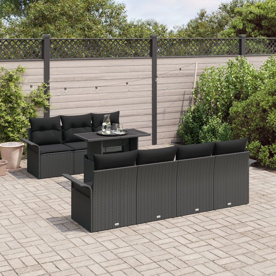8 Delige Tuin Sofa Set Met Kussens Zwart Poly Rattan