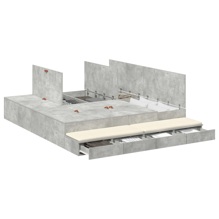 Opslagbedframe Beton Grijs 180X200 Cm Artisanaal Eiken