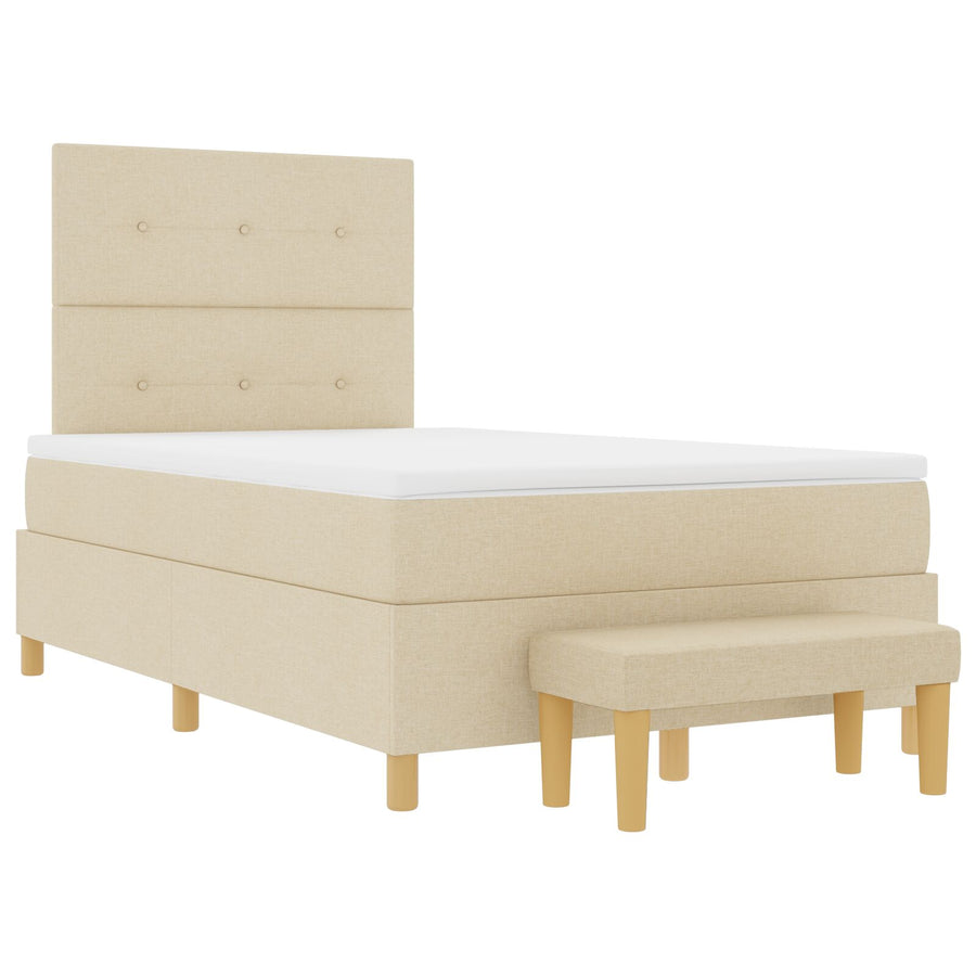 Boxspringbed Met Matras & Bank Stof Crème 120 x 200 cm Geknoopte stoffering