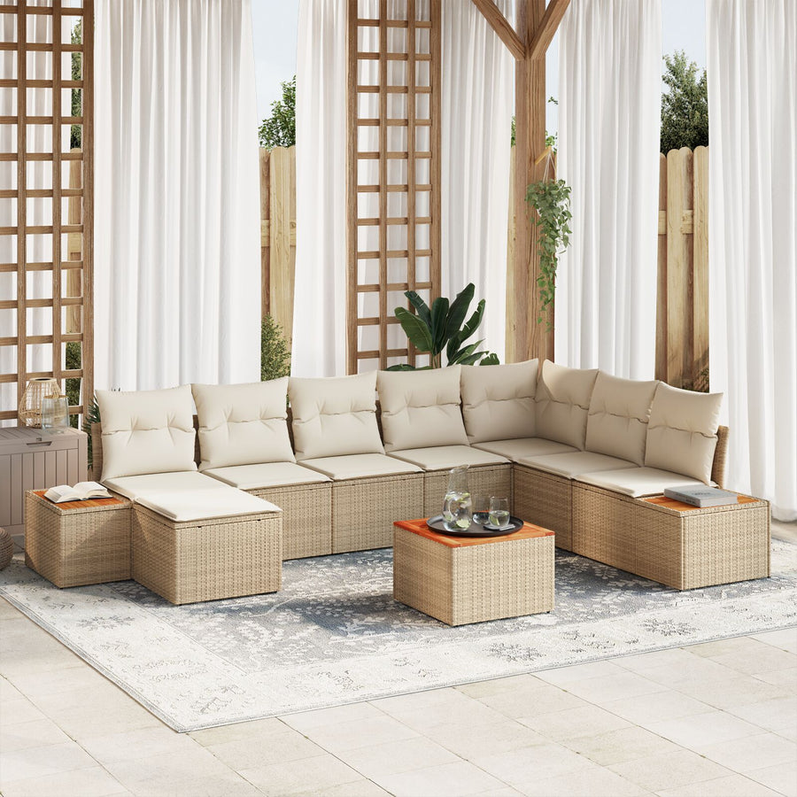 9-Delige Tuinbankset Met Kussens Beige Poly Rattan Acacia