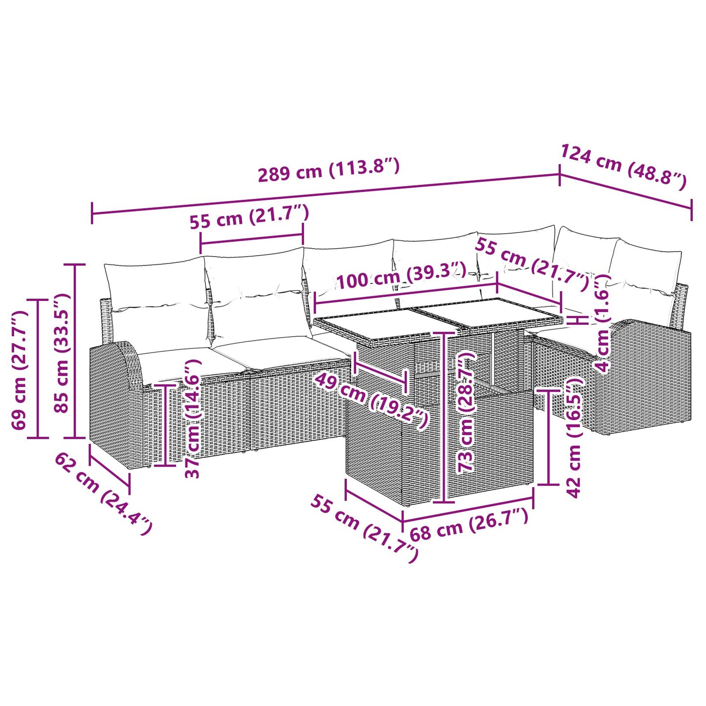 7-Delige Tuin Sofa Set Met Kussens Beige Poly Rattan