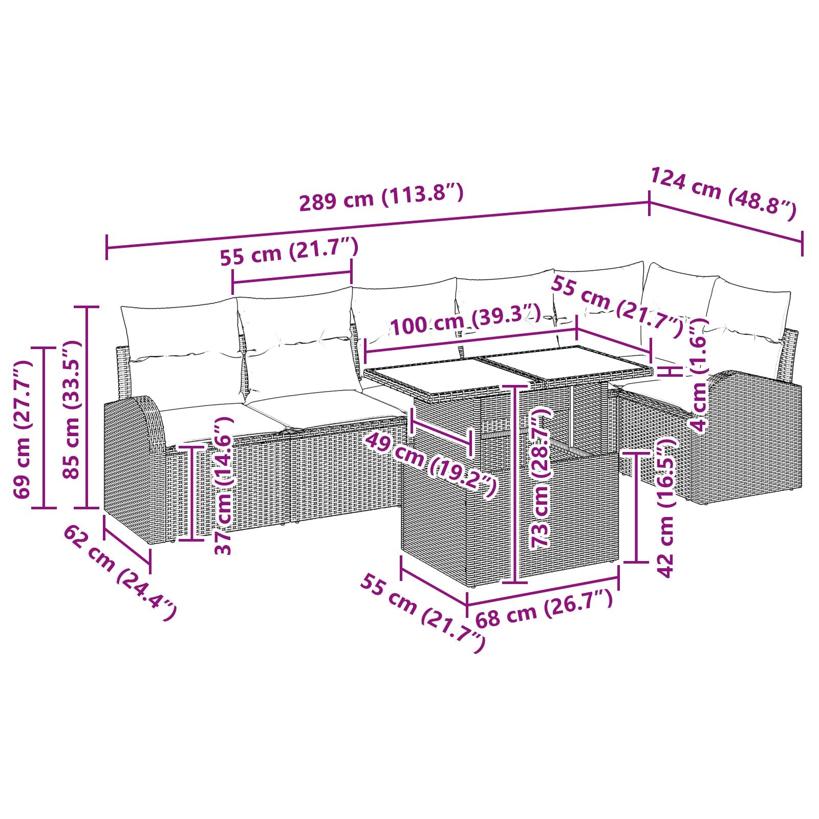 7-Delige Tuin Sofa Set Met Kussens Beige Poly Rattan