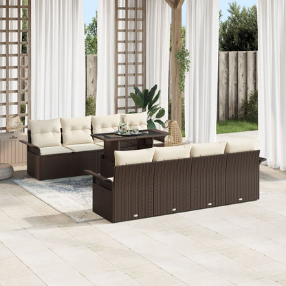 9 Delige Tuin Sofa Set Met Kussens Bruin Poly Rattan