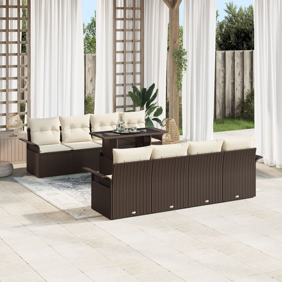 9 Delige Tuin Sofa Set Met Kussens Bruin Poly Rattan