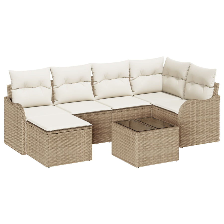 7-delige tuinbankset met kussens bruin poly rattan, vidaXL 2-zits tuinbank met kussens beige poly rattan
