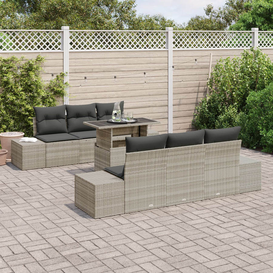 7-Delige Tuinsofa Set Met Kussens Lichtgrijs Poly Rattan