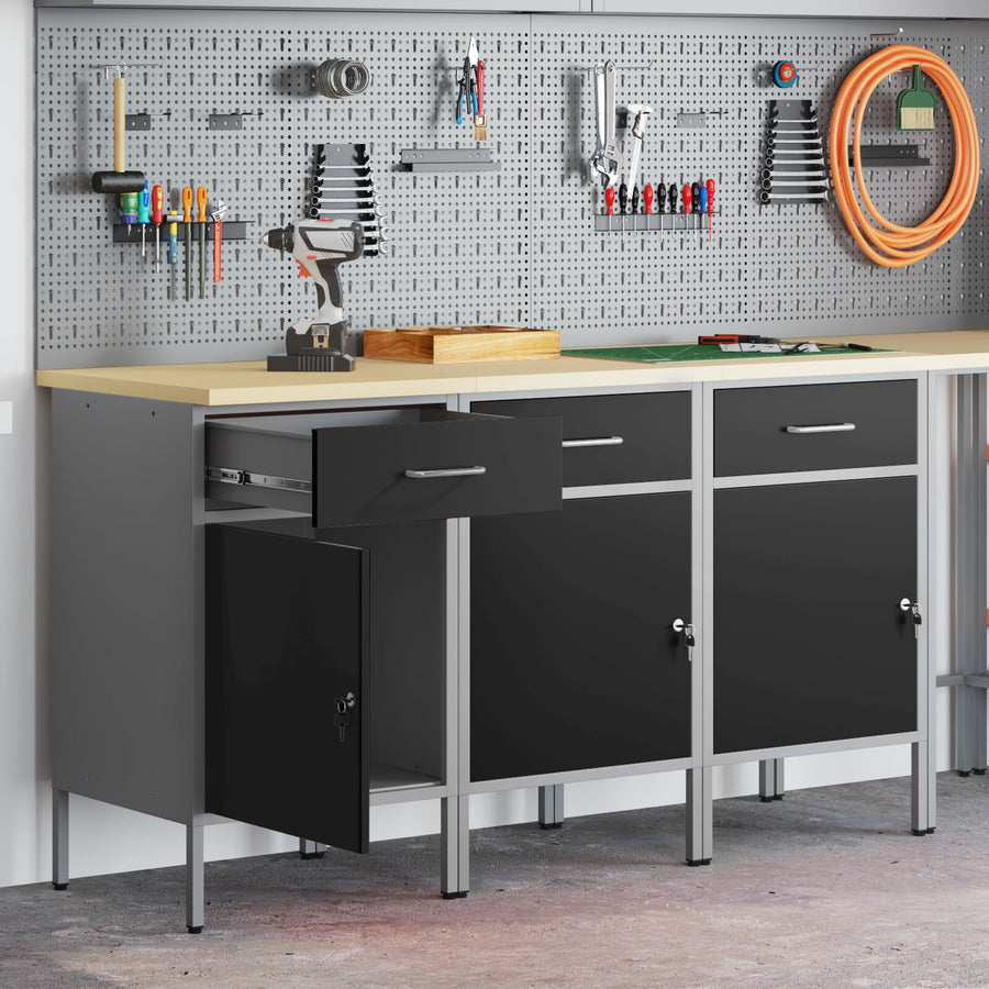 Werkcabinet 3-Delig En Grijs Gemaakt Van Geperst Hout En Staal 3x (84 cm) Zwart 3x kast