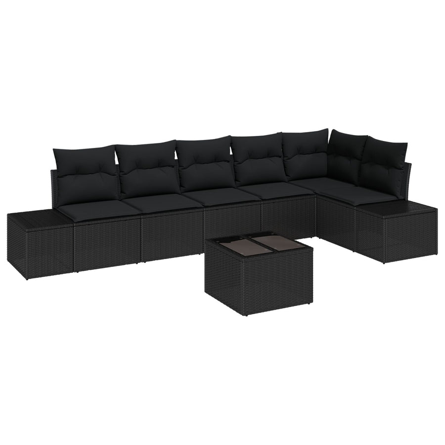 7-Delige Tuin Sofa Set Met Kussens Beige Poly Rattan Zwart met tafel