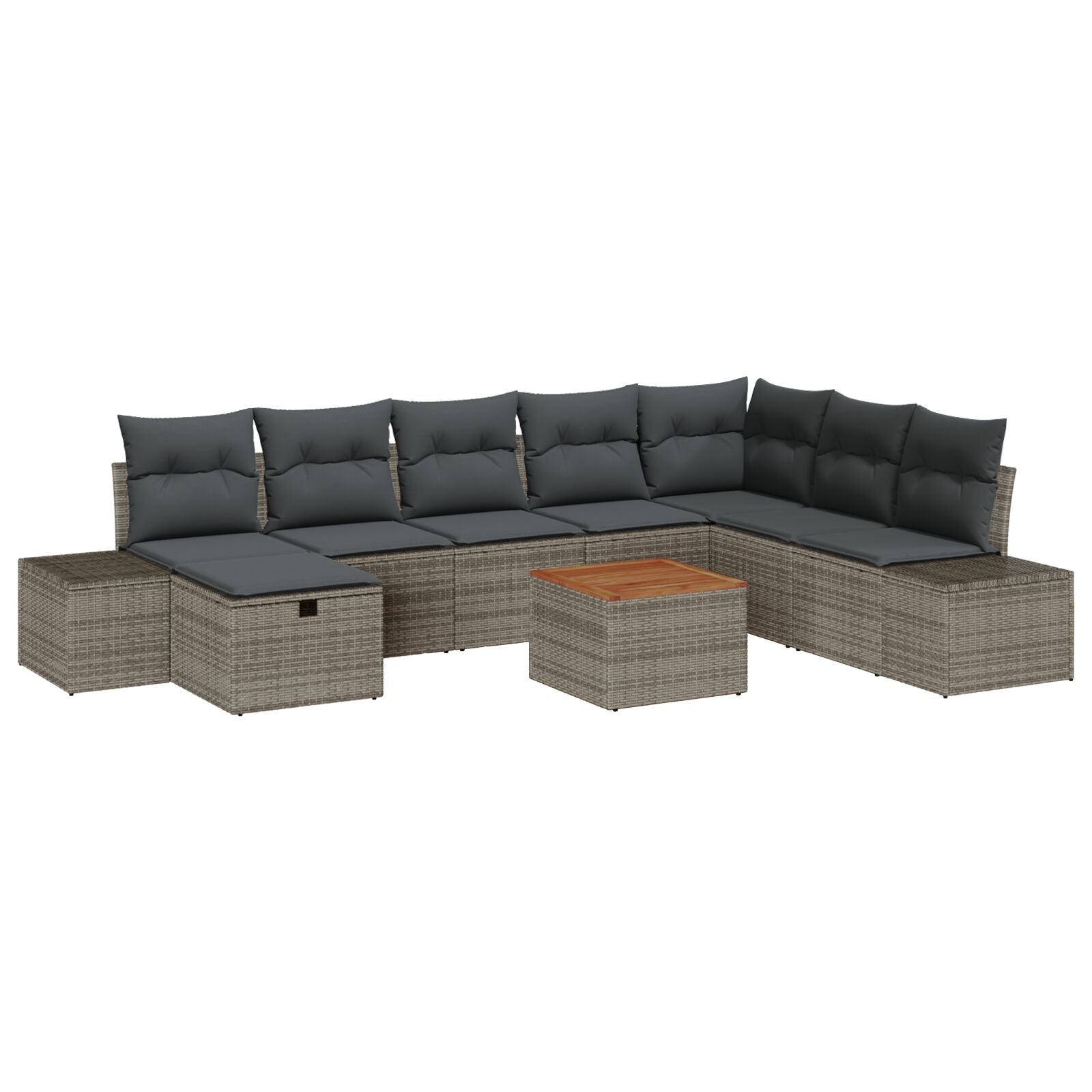 Tuinsofa Set Set Van 9 Grijs, Zwart Rattan, Stof, Staal Wit