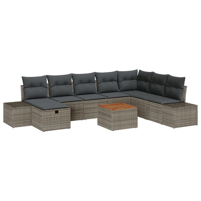 Tuinsofa Set Set Van 9 Grijs, Zwart Rattan, Stof, Staal Wit