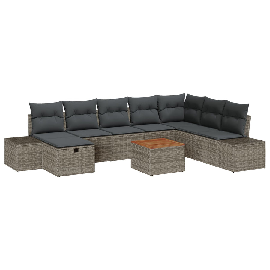 Tuinsofa Set Set Van 9 Grijs, Zwart Rattan, Stof, Staal Wit