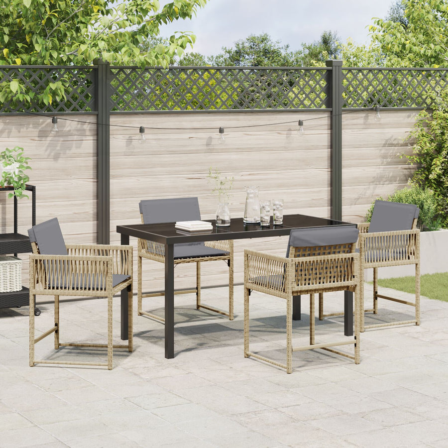 5-Delig Tuin Eetset Met Kussens Beige Poly Rattan
