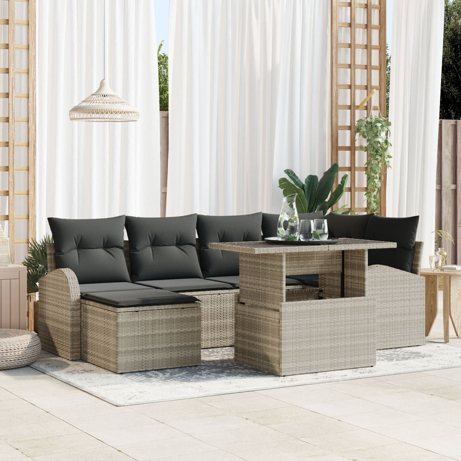 7-Piece Tuin Sofa Set Met Kussens Lichtgrijs Poly Rattan