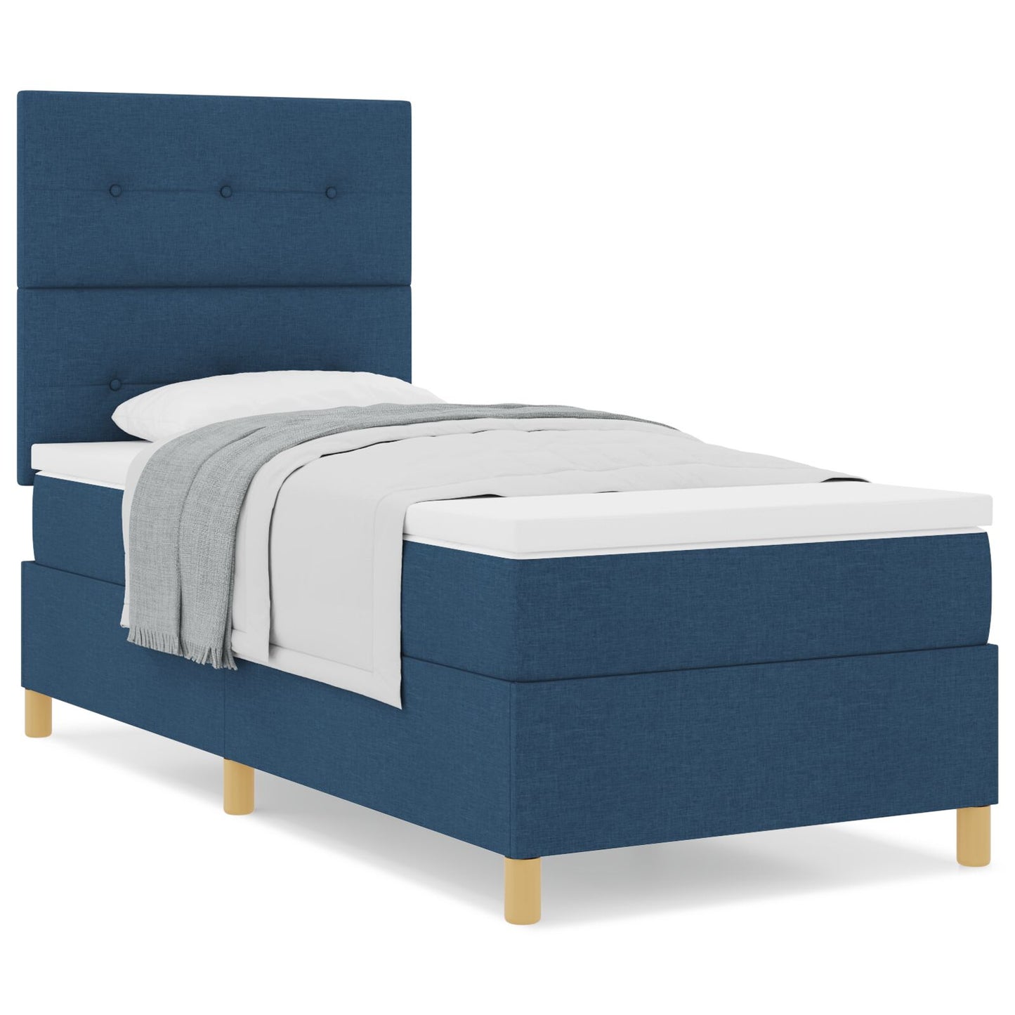 Boxspringbed Met Matras Blauw Eenpersoons Stof Blauw