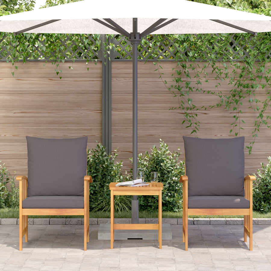 3-Delige Tuin Lounge Set Met Kussens Van Massief Acaciahout Grijs Set met 2 fauteuils en een tafel